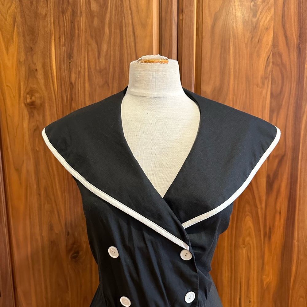 Vintage Nautical Sailor Dress Black & White Retro Fit & Flare Pin Up Style Small - Picture 6 of 11